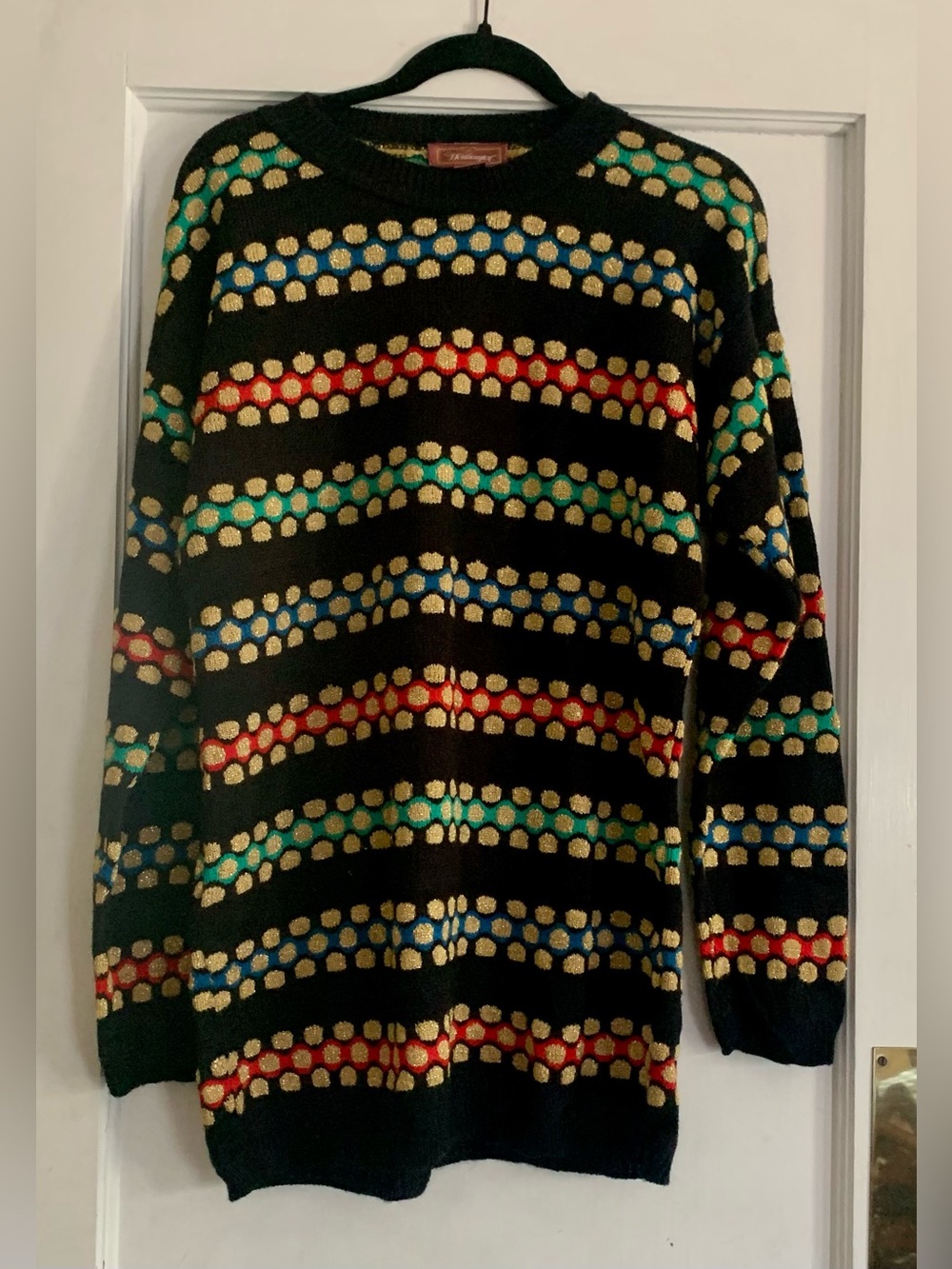Vintage Sweater 80s Era Made in USA Eccletic Colorful metallic Polka Dots